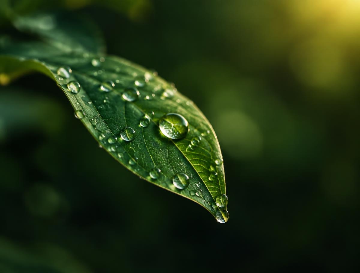 Hoja con gotas de agua